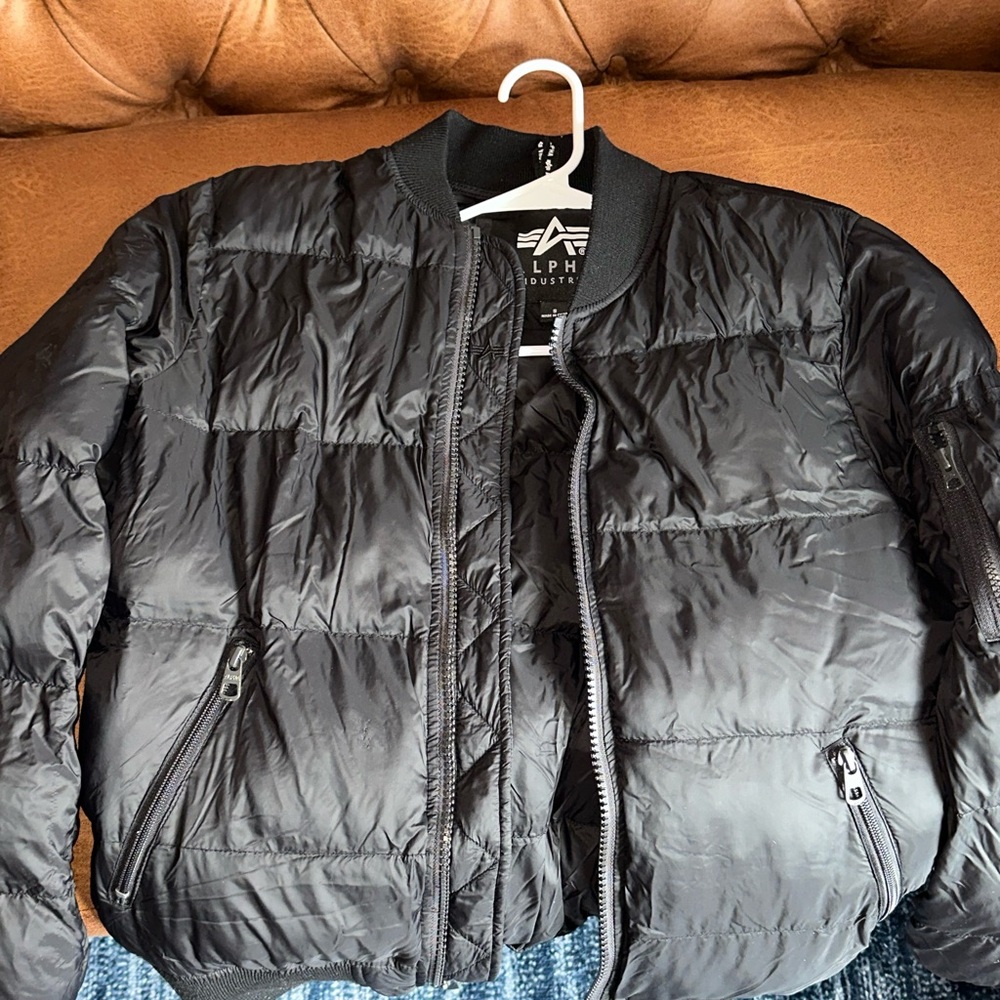 Alpha Industries Jet Black Bomber Puffer Jacket